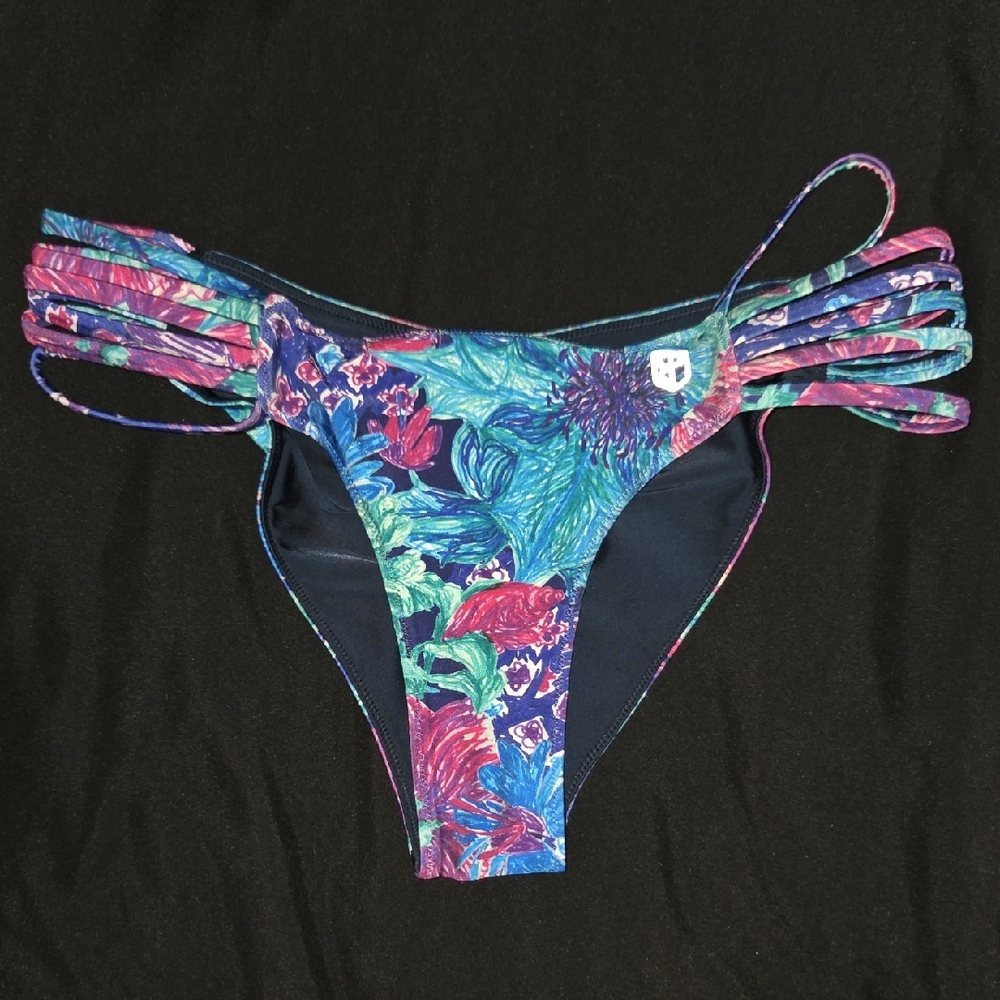 Born Primitive Floral Multi-Strap Bikini Bottom in Blue, Purple & Pink